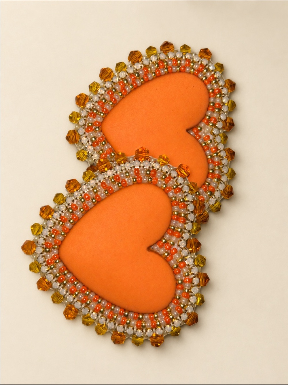 Beaded Heart Earrings in Orange